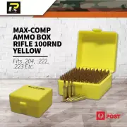 Max-comp Ammo Box Rifle 100 Rounds Yellow Fits .204, .222, .223 Cal Ammo Case
