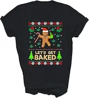 [Above Good Tee] Lets Get Baked Cookie Weed Xmas Christmas Sweater Gift Unisex Shirt Women Men T-Shirt (Black;XL)