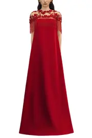 [TRACY STUDIO] DRESS & BEAD-EMBELLISHED CAPE SET RED L
