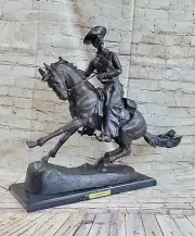 100% Bronze Statue Large 23"H Remington Bronze cowboy w/Horse Sculpture Sale