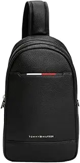 [Tommy Hilfiger] Mens Central Sling Bag, BLACK, Black, One Size, Lightweight Central Sling Crossbody Bag With Zipper