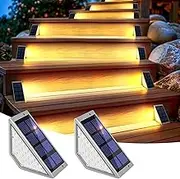 SOLPEX Solar Stair Lights for Outside,24 LEDs Solar Step Lights Outdoor Waterproof Decor for Stair, Step, Deck, Fence, Balcony, Patio, Wall, Yard, Garden (2 Pack, Gray Shell&Warm White)