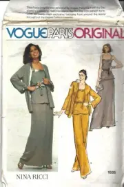 Vogue Pattern 1535 Nina Ricci, Vintage Jacket, Top, Skirt, Pants, Size 12, Uncut