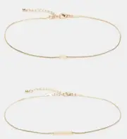 Gold Tone Anklets with Bar Detail ◦ Size: Curve/Wide ◦ 2 Pack