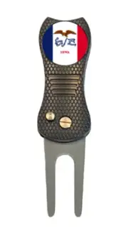 Iowa State Flag Golf Ball Marker + Premium Switchblade Divot Tool
