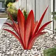 Enlarge thickened Wind Resistant Metal Agave Garden Art Metal Plant Country Garden Sculpture Statue Outdoor decoration Agave Metal Plant Courtyard Garden Lawn Ornament Gift (12 Leaves red 1 pcs)