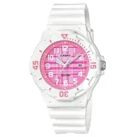 在飛比找momo購物網優惠-【CASIO 卡西歐】格紋運動潛水風格腕錶-粉紅格子(LRW
