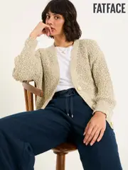 FatFace Olive Natural Knitted Tape Yarn Cardigan (AK4330) | $129