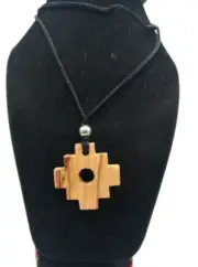 Handmade Necklace Carved in Palo Santo with Inca Chakana Design