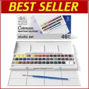 45 Half Pan Watercolor Artist Set with Brush & Mixing Palette - Compact Case