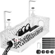Under Desk Cable Management Tray No Drill, Upgraded Clamp Cable Management Box,