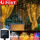 Solar Curtain Lights 200LED Fairy String Ligh Outdoor Garden Christmas Party
