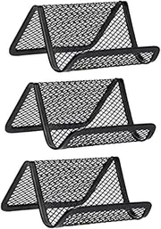 KALLORY 6pcs Iron Mesh Business Card Holder Desktop Name Organizer for Home Office Metal Business Rack Black Id