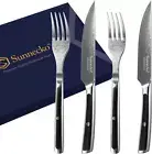 4pcs Steak Knives Set Straight Steak Knife & Fork Set Damascus Steel Meat Slicer