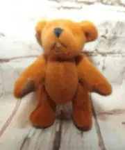 Russ Berrie Miniature Teddy Bear 2" T Gold Plush Embroidered Face Moveable Limbs