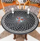 36" Black Round Marble Coffee Center Top Table Unique Pattern Inlay Garden Table