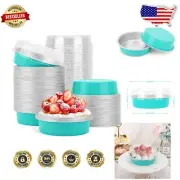 Bulk 100 Count Mini Pie Pans with Lids - 4 Inch Elegant Blue Aluminum Bakeware
