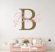 Custom Name and Initial with Flowers Wall Decal - Personalized Name&Initial Art