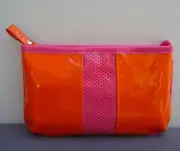 Elizabeth Arden Orange Faux Patent Leather Makeup Cosmetics Bag, Brand NEW!!