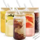 2 Pack 16oz Glass Mason Jars Handled Drinking Glasses w/ Lid and Reusable Straws