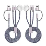 2 Pack Travel Essentials 3in2 Multi Fast Charging Cable for iPhone Apple Watch Charger Series X Portable TypeC Lightning Cable