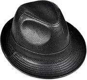 KJIASDFE Winter Hats,Unisex Cowhide Jazz Cap Mens Women Classic Leather Trilby Hat Fedora Vintage Style Black