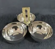 Classic Touch Polished Stainless 3 Tidbit/Condiment Bowl W/Gold SQ Loop Handle