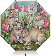 [RPLIFE] Compact Umbrella, Umbrellas for Rain Windproof, Automatic Open/close, Compact Size for Women Backpacks/Handbags, Vintage Bunnies Tulips