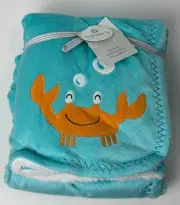 HTF NWT Carters Turquoise Aqua Blue Velour And White Sherpa Crab Baby Blanket