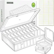 [HOXILOB] Bead Organizer Box, 30pcs Small Clear Plastic Storage Containers, Craft Storage Box Features Hinged Lid and Labels, Mini Boxes for Bracelets, Jewelry, Diamonds, Clay Beads, Screws, Seeds, Small Parts