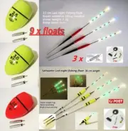 9 Floats +12 Batterie LED Night Multi Fishing Float Garfish Warehou Yellow Tail