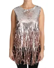 Dolce & Gabbana Sequin Fringe Party Top Women Gold And Pink Dresses