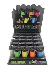20 Torch Lighters, Mini Refillable, Blink Neon - Assorted Colors