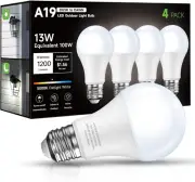 Dusk to Dawn Sensor LED Outdoor Light Bulb, Daylight White 5000K, A19 13W(100 Wa