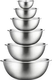 Stainless Steel Mixing Bowls (Set of 6) - Easy To Clean, Nesting Bowls for Space Saving Storage, Great for Cooking, Baking, Prepping