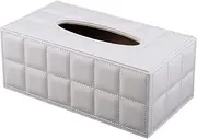 High End Fashion PU Leather Tissue Box Stand Rectangle, Paper Towel Lid Decoration Container with Magnetic Bottom for Home Office Car (White, One Size)