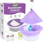 Commode Liners with Absorbent Pads, 60 Lemon Scented Portable Toilet Bags and 60 Commode Pads Universal Fits Most Standard Bedside Commode, Porta Potty, Camping Toilet