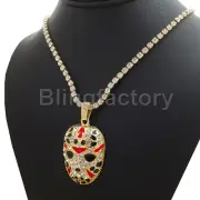 Hip Hop Jason Mask Pendant & Iced 1 Row Cubic Zirconia Tennis Chain Necklace