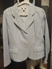 Talbots Petites NWT Blue & White Seersucker Unlined Casual Blazer 16P