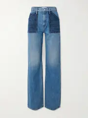 [Mother] Mother - + Net Sustain The Patch Maven Heel Two-tone High-rise Straight-leg Jeans - Mid denim - 31 31 Blue