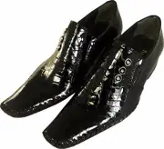 PABLO PICASSO Designer Real Leather Sole Crocodile Men's Shoe Slippers Black 41