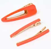 RETRO 80'S 3PC NEON ORANGE HAIRPIN BARRETTE CROCODILE CLIP *SKANKY HOOPS*