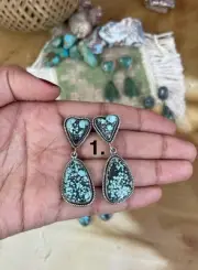 Handmade Sterling Silver Lander Turquoise Post Earrings, Signed Nizhoni