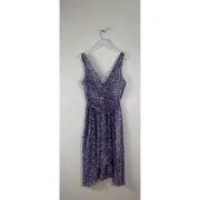 DKNY Purple/White/Blue/Black Chiffon A-Line Belted Dress Size 12 NWT