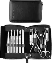 Manicure Kit, FAMILIFE Professional Manicure Set Nail Kit, 11 in 1 Stainless Steel Nail Clippers Set for Men Pedicure Kit, Men Grooming Kit with Portable Black Leather Travel Case Luxury Gifts for Him