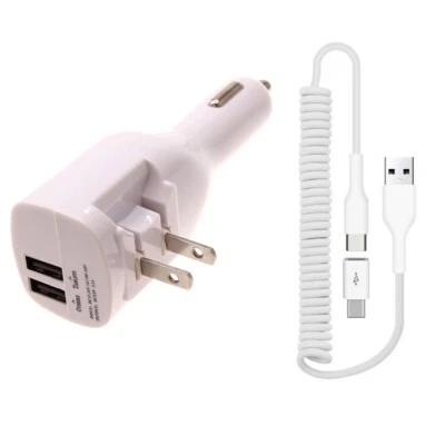 For iPhone 15/Pro/Max/Plus - 2-in-1 Car Home Charger Coiled USB Cable Micro-USB