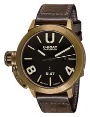 U-Boat Classico U-47 Automatic Bronze Black Dial Leather Date Mens Watch 7797