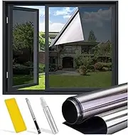 One Way Privacy Window Film (with Tool),Daytime Privacy Mirror Effect,Reflective Mirror Home Window Insulation Film,Self-Adhesive UV Sun Protection,17.5x78.7 in (Deep Black, 44.5X200)