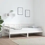 White Solid Wood Pine Day Bed Frame Without Mattress 90x190 cm | Multifunctional Sofa & Bed Design, Queen Platform Wood Base with Sturdy Support Slats, Headboard & Modern Style for Bedroom