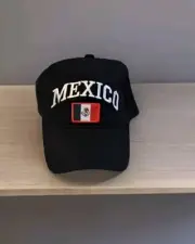 NEW ADULT ADJUSTABLE BLACK MEXICO FLAG BASEBALL Cap Hat Mexican OSFM Black NWT